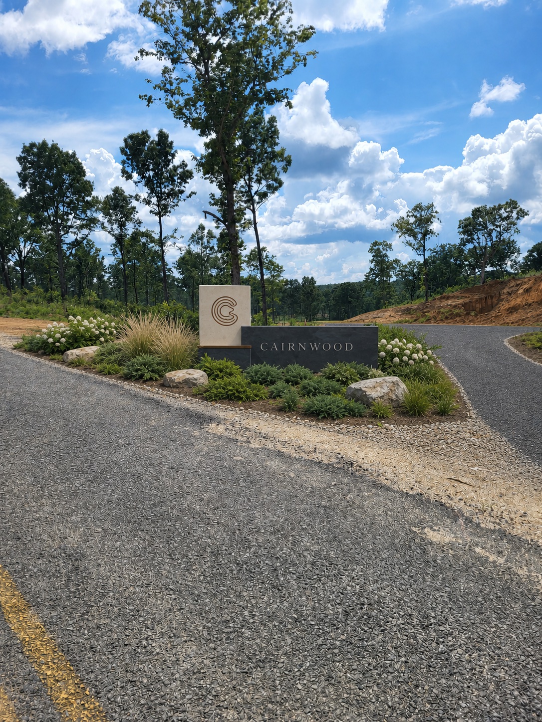 Conceptual daytime Cairnwood entrance integrated with the landscape