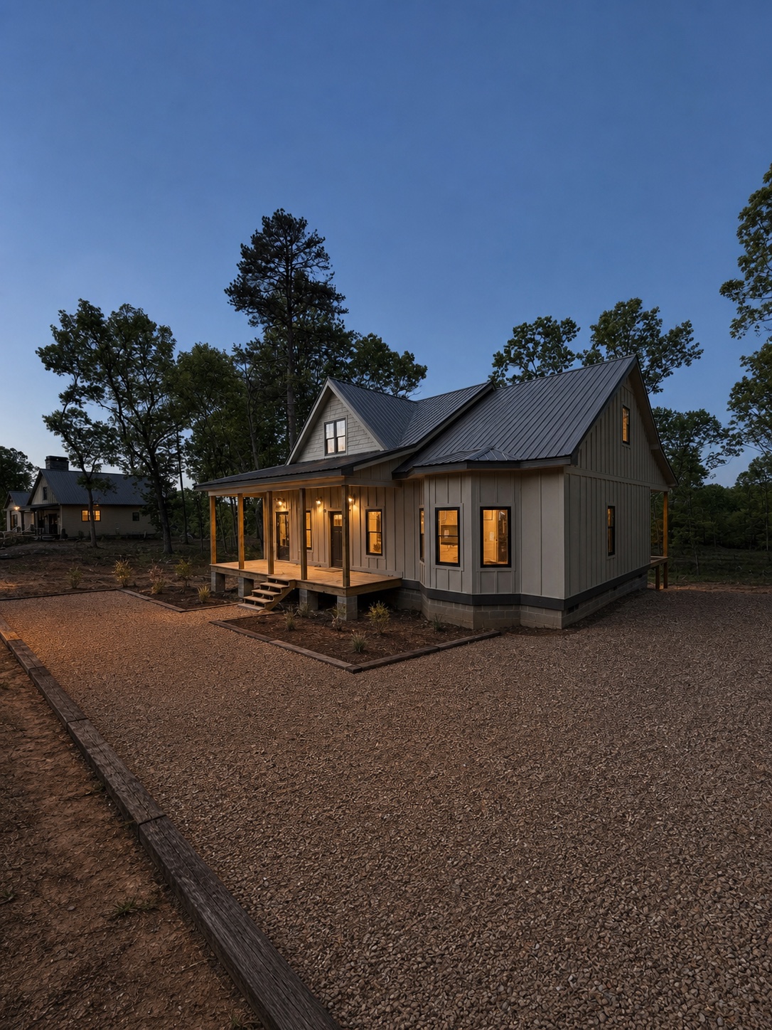 Conceptual twilight view of the Hillside mountain cottage